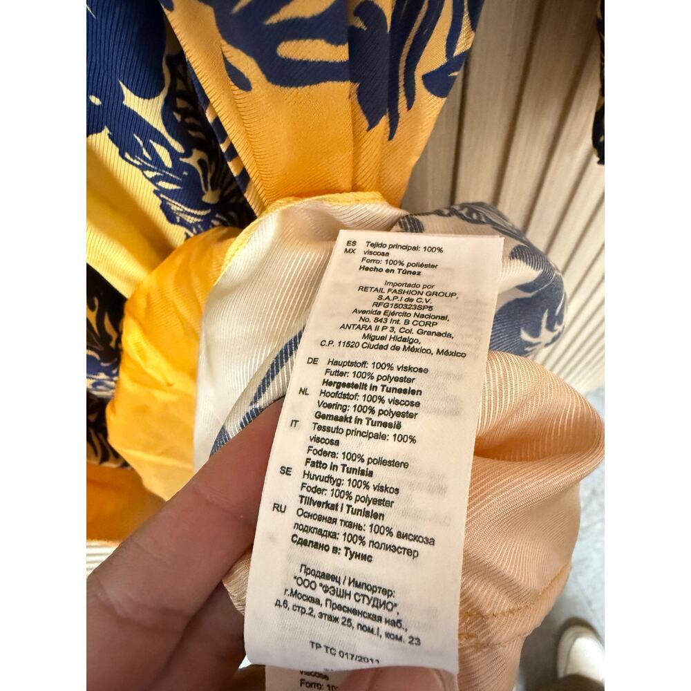 SANDRO PARIS Ocher Viscose Midi Dress In Yellow Blue Sz 40 / US8 MSRP $595 New - Picture 15 of 16